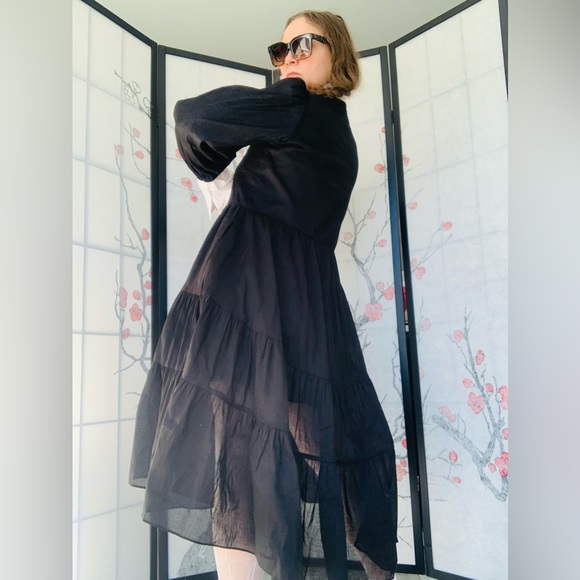 Olivaceous 🖤 NWT Bohemian Wednesday's Style Pitch Black Goth Dress - Picture 10 of 14